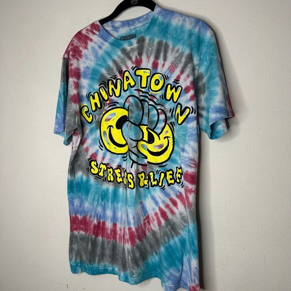 RARE Chinatown Market Multi-Color Tie Dye Stress Relief Graphic Short Sleeve Tee - Picture 2 of 10